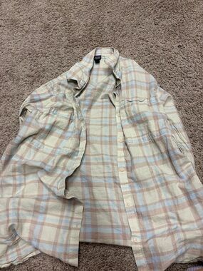 Patagonia Light Plaid Button-Up Shirt - Beige Blue Plaid